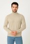 Men's Half-Throat Knitwear Soft Textured Cotton Long Sleeve Sweater - Beige