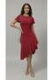 Women's Red Draped Ruffle Detailed Asymmetrical Short Sleeve Dress (Zen15)