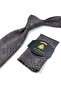 Navy Blue - Brown Motif Pattern Classic Tie with Handkerchief Kk13328 - 2
