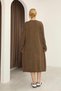 Women's Brown Round Neck Patterned Pocketed Vintage Loose Cotton Knit Midi Dress - 8