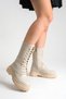 Beige Leather Women's Boots Mia Lace-Up Internal Zipper Thick Sole Waterproof - 5