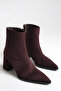 Burgundy Suede Women's Boots Pointed Toe Non-Slip Sole Zippered Thick Heel Astrid