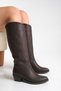 Brown Leather Women's Boots Embroidered Western Cowboy Non-Slip Sole Thick Heeled Sahra - 6