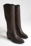 Brown Leather Women's Boots Embroidered Western Cowboy Non-Slip Sole Thick Heeled Sahra