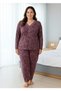 Women's Plum Bamboo Patterned Collar Long Sleeve Plus Size Pajama Set
