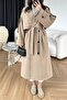 Camel Shoulder Long Apolleted Polyviscon Long Trench Coat 9476 - 5
