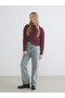 Burgundy Crew Neck Women's Knitwear Sweater - 2