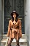 Women's Tan Suede Belted Blazer Jacket Mlb104 - 2