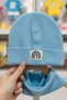 1-3 Years Old Unisex Children's Baby Blue Rainbow Label Ribbed 100% Cotton Beanie Neck Collar Set - 4