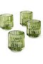 Set of 4 Green Ribbed Glass Votive Holders, 2.25" Tall, 2" Diameter
