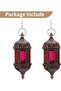 Hanging Hexagon Moroccan Candle Lanterns, 2-Pack, Bronze Metal with Red & Purple Glass - 6