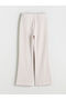 Beige Wide Leg Women's Sweatpants with Elastic Waist - 6