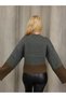Grody.T Women's Crew Neck Long Sleeve Off-Shoulder Anthracite-Brown Knit Sweater - 8