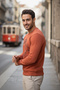 Slim Fit Patterned 100% Cotton Long Sleeve Casual Brick Color Sweatshirt - 5