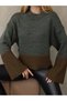 Grody.T Women's Crew Neck Long Sleeve Off-Shoulder Anthracite-Brown Knit Sweater - 2