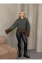 Grody.T Women's Crew Neck Long Sleeve Off-Shoulder Anthracite-Brown Knit Sweater - 6