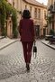 Burgundy Shawl Collar Folded Leopard Lined Sleeve Single Button Jacket Carrot Pants Suit - 6