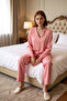 Women's Dusty Rose Lace Detailed Shirt Pants Pajama Set Functional Durable Modern - 3