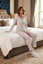 Women's Floral Lace Detailed Corded Fabric Pajama Set Functional Durable Quality Comfortable - 3