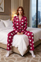 Women's Heart Patterned Plum Shirt and Pants Pajama Set Functional Durable Quality Stylish - 3