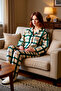 Women's Plaid Fleece Pajama Set Embroidered Shirt Collar Functional Durable Quality Aesthetic