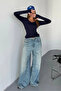 Navy Blue V-Neck Finger-Touch Detail Buzzy Fabric Slim Fit Body-Blouse - 3