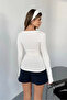 White V-Neck Finger-Touch Detail Buzzy Fabric Slim Fit Body-Blouse - 6