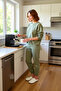 Women's Smoked Waffle Knitted Lounge Set Crew Neck Low Sleeve Functional Durable Aesthetic - 2