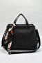 Women's Black Large Bag – Double Handle, Scarf Detail Stylish Design - 7