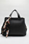 Women's Black Large Bag – Double Handle, Scarf Detail Stylish Design - 5