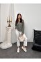 Women's Crew Neck Striped Oversized Knitwear Sweater 8955 - Khaki - 6