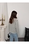 Women's Crew Neck Striped Oversized Knitwear Sweater 8955 - White - 7