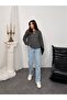 Women's Crew Neck Striped Oversized Knitwear Sweater 8955 - Black - 6