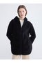 Black Hooded Women's Fleece Cardigan
