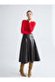 Brown Zippered A-Line Leather-Look Skirt - 3