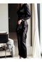 Women's Long Sleeve Double-Breasted Collar Belted Waist Long Satin Dress - 2