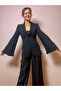 Black Blazer Jacket with Hand-Embroidered Bead Detail and Plied Sleeves - 2
