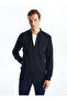 Navy Blue College Collar Long Sleeve Men's Zippered Sweatshirt