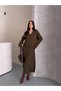 Long Polo V-Neck Ribbed Slit Detail Winter Knit Dress - 6
