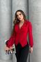 Women's Button Detailed Sleeves Chiffon Blouse Red