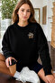 Women's Winter Cotton Minimal Leopard Cherry Printed Regular Crew Neck Sweatshirt