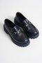Women's Navy Crocodile Stylish Buckle Detailed Thick Soled Comfortable Loafer Shoes - 5