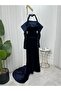 فستان سهره اوف شولدر كحلي مطرز - 4
