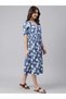 Premium pure cotton casual dress - Blue dress with white floral print for women - 3