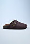 Leon Men's Vegan Leather Buckle Brown Sabo Slippers - 2