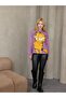 Grody.T Long Sleeve Off-Shoulder Thick Garfield Printed Purple Sweatshirt - 3