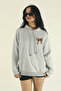 Women's Winter Cotton Minimal Leopard Bow Printed Regular Hooded Sweatshirt