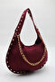 Women's Burgundy Suede Handbag with Studded Detail and Chain Accessory - 2