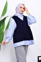 Navy Blue Knitwear Paneled Shirt