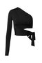 Women's Waist Tie Detail Single Sleeve Long Outdoor Sports Stylish Comfortable Fit Crop Top Blouse - 6
